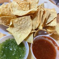 Spicy salsa and chips  at Bumble Bees Baja Grill in Santa Fe
