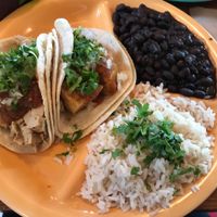 Tofu taco and mock chicken taco with black beans and cilantro rice. at Bumble Bees Baja Grill in Santa Fe