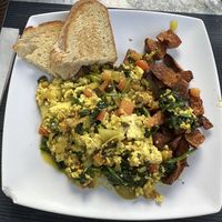 Veggie tofu scramble with sourdough  at Cruz Bay Landing in St John