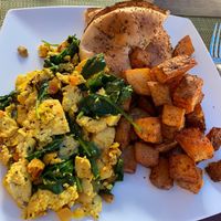 Tofu scramble, swapped toast for bagel (ask for no butter!) at Cruz Bay Landing in St John