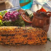 Bbq corn & smokey beans at O Forno in Calheta