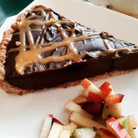 peanut butter chocolate pie!  This was amazing!!! at Village Green in Jerusalem