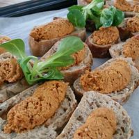 tomato spread with meaty flavour and bread  at Souls in Copenhagen