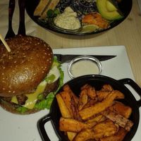 Dinner for two people, Deluxe burger and salad. Good! at Souls in Copenhagen