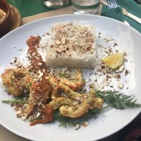 Vegan prawns with rice and curry sauce  at Fuori di Zucca in Tenerife