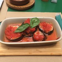 Aubergine in a tomato sauce  at Fuori di Zucca in Tenerife