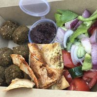 Greek falafel box at FalafeLand in Santorini