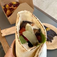 Falafel wrap & a vegan brownie  at FalafeLand in Santorini