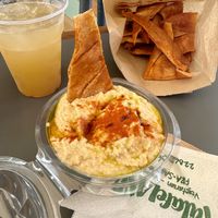 Hummus w/ homemade pita & fresh squeezed lemonade   at FalafeLand in Santorini