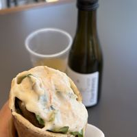 Mushroom gyros and bio wine   at FalafeLand in Santorini