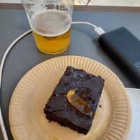 Vegan chocolate brownie at FalafeLand in Santorini