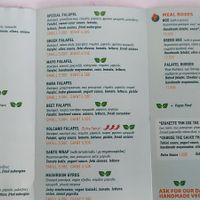 The menu in May 2025 at FalafeLand in Santorini