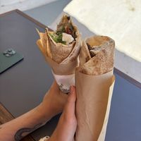 Mushroom gyros  at FalafeLand in Santorini