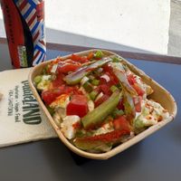 Vegan potato saladd  at FalafeLand in Santorini