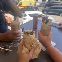 Volcano falafel wrap (vegan), tomato ball wrap (vegetarian), baba falafel wrap (vegetarian)  at FalafeLand in Santorini