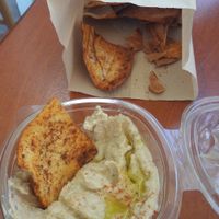 Hummus with pitta chips!! at FalafeLand in Santorini