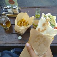 Falafel wrap and French fries at FalafeLand in Santorini