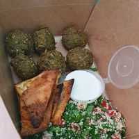 Falafel Box with Tahini Sauce and Tabouleh  at FalafeLand in Santorini