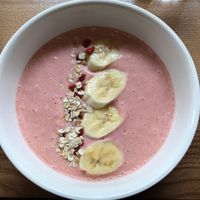 Strawberry smoothie bowl -- dessert included in the brunch. at The Beginnings - Kr.Barona Iela in Riga