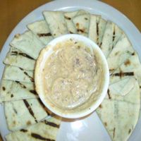 hummus with olive tapenade and pita bread at Crow's Nest in Kalamazoo