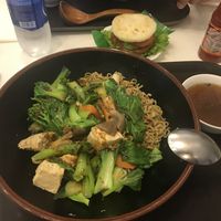 Build your own noodles w/ veggies and mockmeats, vegan rice burger  at Healthy Farm - Tran Hung Dao District 1 in Ho Chi Minh City