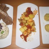 Aubergine pate, patatas bravas and croquettes at El Maderal in Barcelona