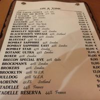 The gin menu  at El Maderal in Barcelona