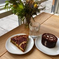 Vegan asparagus tart and Swiss roll at Gluten Free Gem in Portland