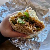 Vegan soy curls fajita burrito. I also asked for vegan sour cream and guac. at Los Gorditos - North Portland in Portland