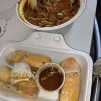 Vegan pho saté 10/10 as usual, veggie salad rolls were bland and mostly noodles 6/10. at Dang Good Vietnamese Restaurant in Edmonton