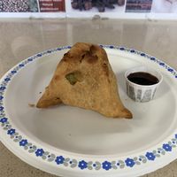 Samosa with fruit chutney  at Veg-In YYC Re-Planted in Calgary