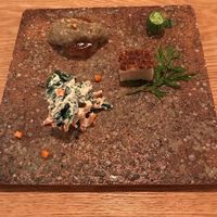 One of three tapas of the course meal. at Ukishima Garden in Kyoto