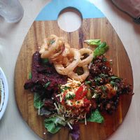 The Beast, ribs, onions rings, sticky chilli cauliflower and cheesy dirty fries at Voltaire in Bangor