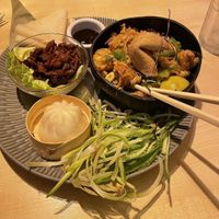 China Town: DIY hoisin seitan rolls; bao bun and spicy rice, veg and tofu dish  at Voltaire in Bangor