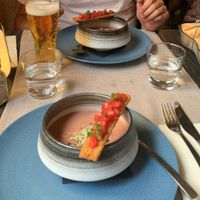 Starter (vegan Gazpacho) at La Couleuvrine in Sarlat-la-caneda