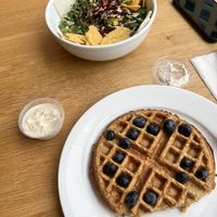Savory waffle and Oaxaca bowl  at Kupfert & Kim - Spadina in Toronto