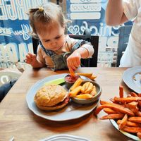 Vegan child's option and sweet potato fries 🍟 at Halifax Burgers - Larsbjornsstaede in Copenhagen
