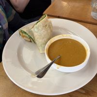 Soup and chicken wraps  at Plant Matter Kitchen in London