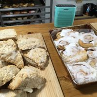 cream cheese cinnamon buns and maple scones at Little Jo Berry's in Ottawa