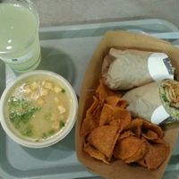 Miso soup & Saucy Tofu sushi burrito (& lemonade), all vegan at Yugo in Miami