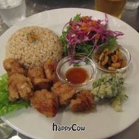 Nuggets, brown rice & salad at Vegan Healing Cafe in Tokyo
