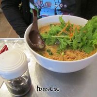 Sesame hot noodle soup at Vegan Healing Cafe in Tokyo