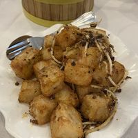 Turnip cakes with xo sauce   at Sun Bo Kong Vegetarian in Vancouver