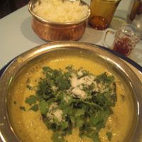 Rice with a coconut curry made of butternut at Puaa Cafe  in Tel Aviv