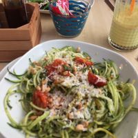 corgetti salad and golden milk at Cafe Nomad in Fuengirola