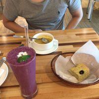Blueberry Soy yoghurt drink, soup, and homemade bread. at Le Jardin du Petit Prince in Taichung