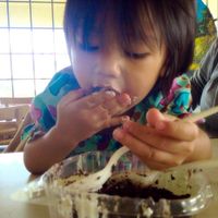 Vegan chocolate cake, deffinitly a winner as you can see :)   at Loving Hut in Fresno