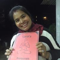 The lovely host! at Tara's Vegetarian Restaurant in Pokhara