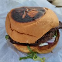 The burger was better than it looks here at Arlo's Food Truck - Spider House Cafe in Austin