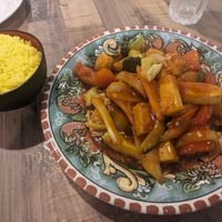 Sweet and sour tofu stir fry, coconut rice at Cafe Thailand in Cairns